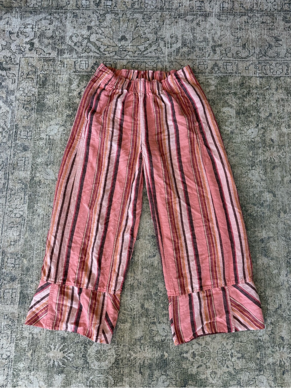 Free People Days End Cotton & LinenStriped Wide-Leg Pants Flowy Size Large - Picture 3 of 9